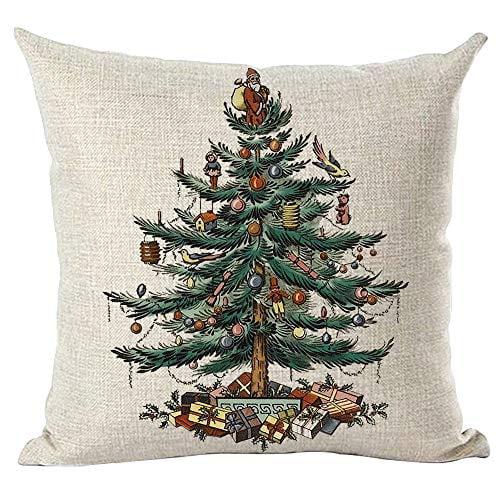 Merry Christmas Decoration Couch Pillow Covers Linen New Year Car Cushion Case